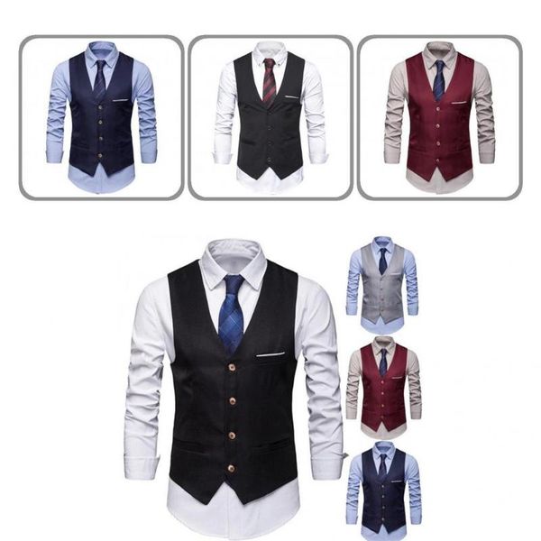 

men's suits & blazers soft texture fashion men suit business vest breathable casual waistcoat v-neck for party, White;black