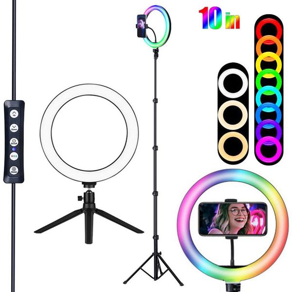 

flash heads led ring light selfie lamp rgb circle fill dimmable video trepied makeup pography ringlight phone stand holder tripod