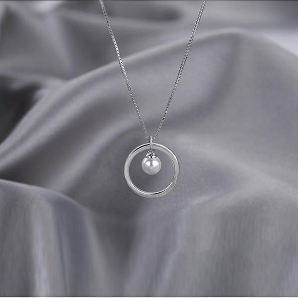 

chains meyrroyu 925 sterling silver necklace simple trend round pearl pendant feminine clavicle chain jewelry gift