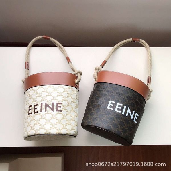 

triumphal arch bucket bag mini hemp rope single shoulder underarm bag cowhide stitching hand women's commuting