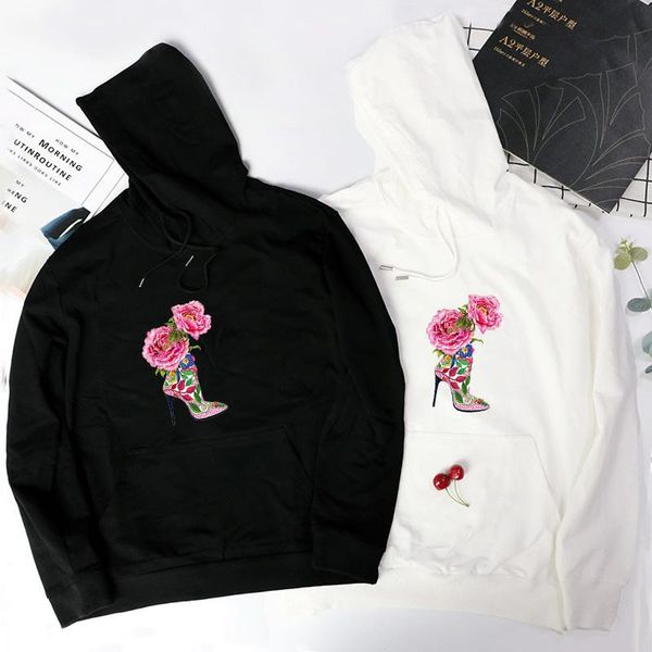 

women's hoodies & sweatshirts women high heels print plus size winter autumn thin white sudaderas hooded casual pullover female cotton, Black