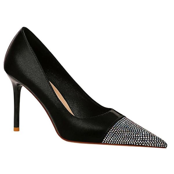 

dress shoes women's large size fashion rhinestone high heels female temperament pointed single 2021 spring, Black