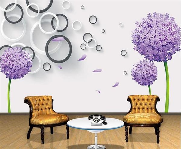 

wallpapers 3d wallpaper po custom living room mural circle purple dandelion painting sofa tv background for wall