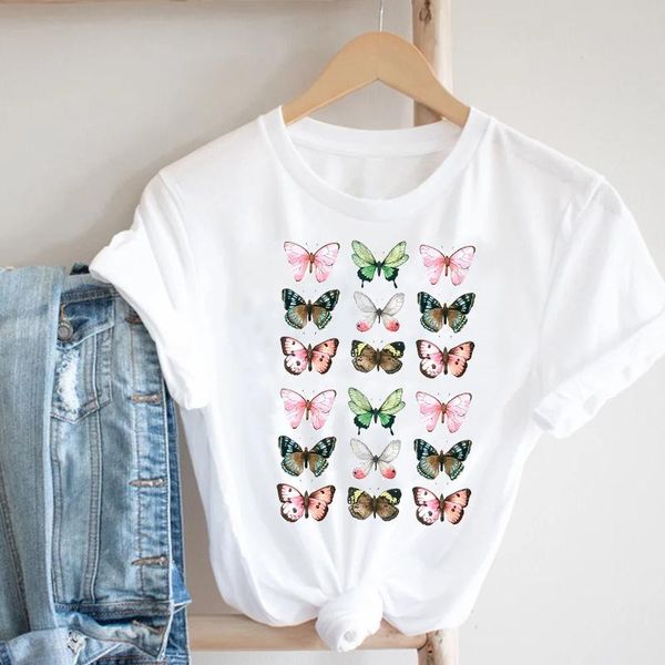 

women kawaii butterfly cartoon 90s ladies spring summer clothing fashion clothes print tee tshirt female graphic t-shirt women's, White