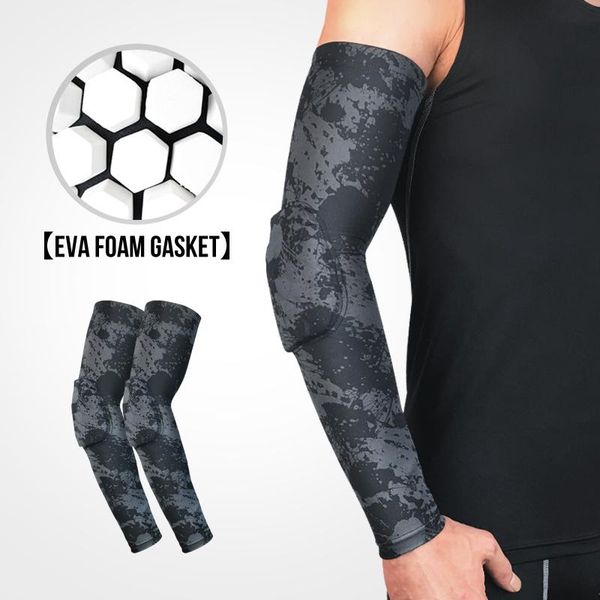 

strengthen elbow protection more secure 1 pair breathable elastic arm warmers with crash cushion and silicone antiskid & knee pads, Black;gray