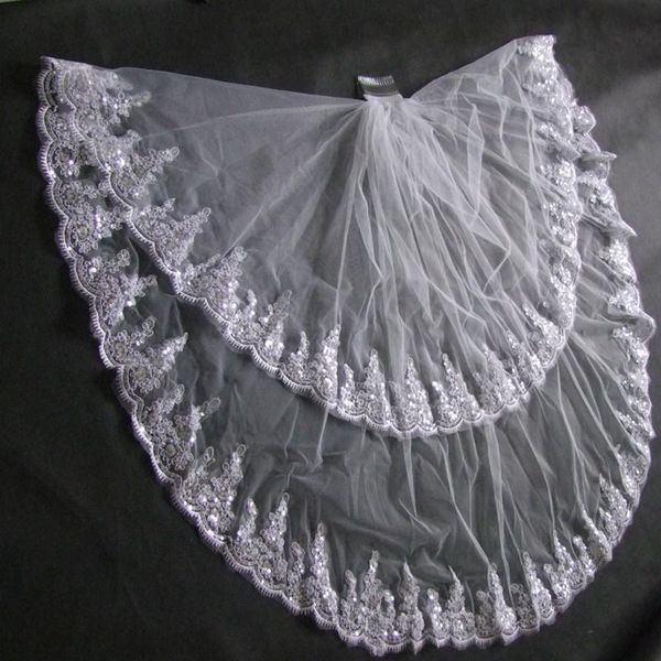 

bridal veils veil two layers lace short with comb, Black