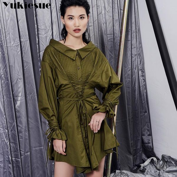 

casual dresses harajuku elegant blouse dress women vestidos verano long sleeve ruffles high waist for bandage maxi party, Black;gray