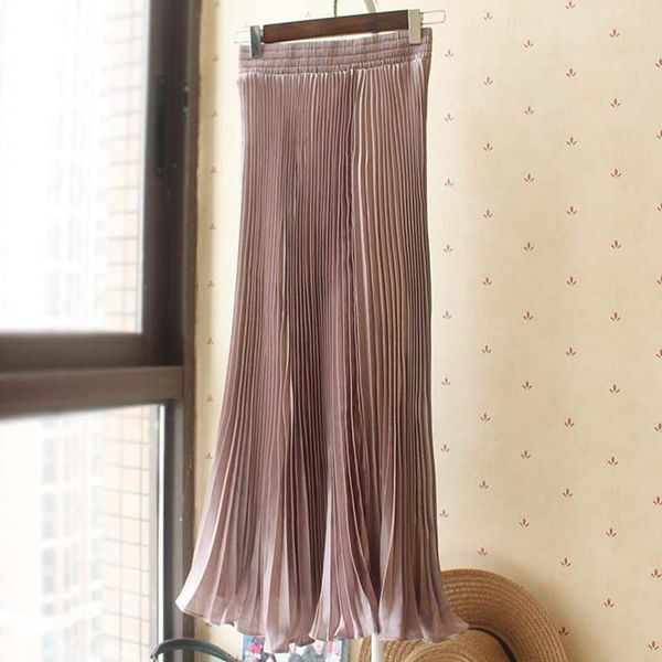 

skirts 2021 fashion women maxi pleated korean style ruffle hem large swing spring autumn stretchy high waist long skirt, Black