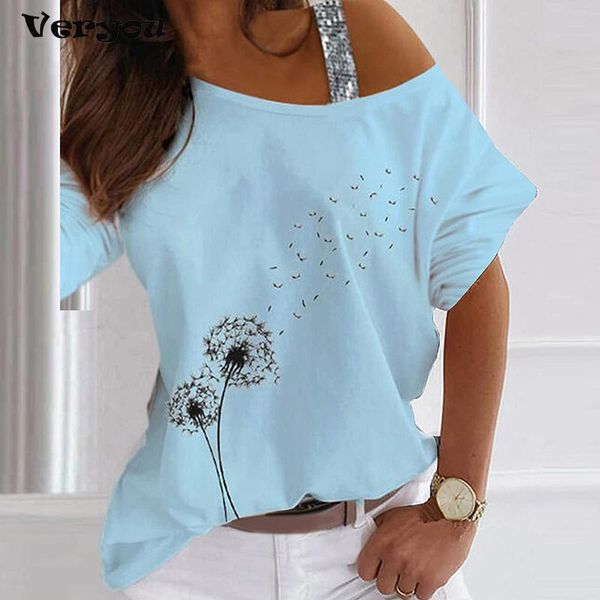 

women's t-shirt summer women printing floral shirt plus size fashion loose off shoulder casual round neck short sleeve streetwear 2, White