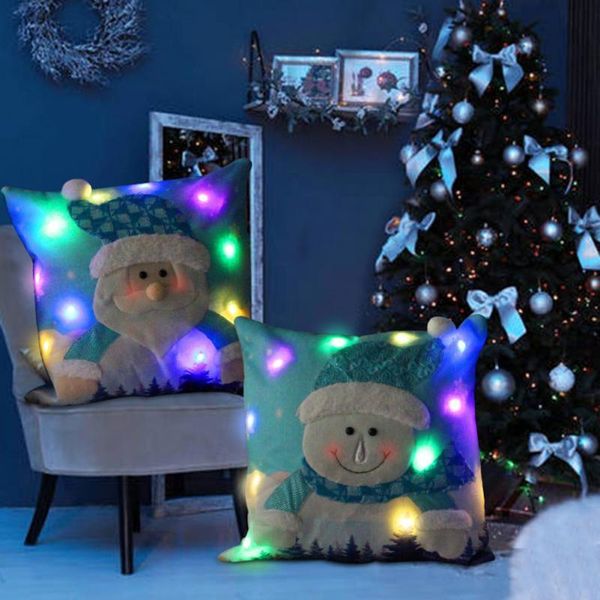 

pillow case christmas pillowcase old man snowman printing luminous cushion cover sofa decoration without core
