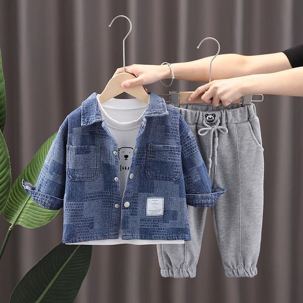 

clothing sets 2021 spring and autumn children's baby casual sportswear children boys kids cotton shirt pants 3-piece set of children&#0, White
