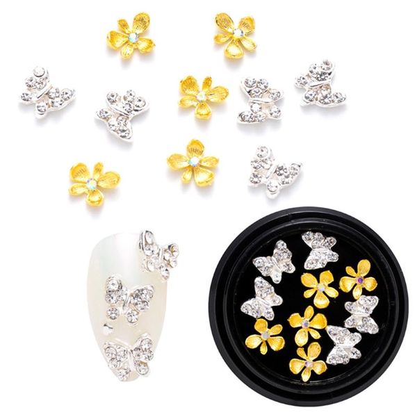 

nail art decorations y1uf professional 3d crystal metal butterfly glass rhinestone box manicure accessories jewelry bag, Silver;gold