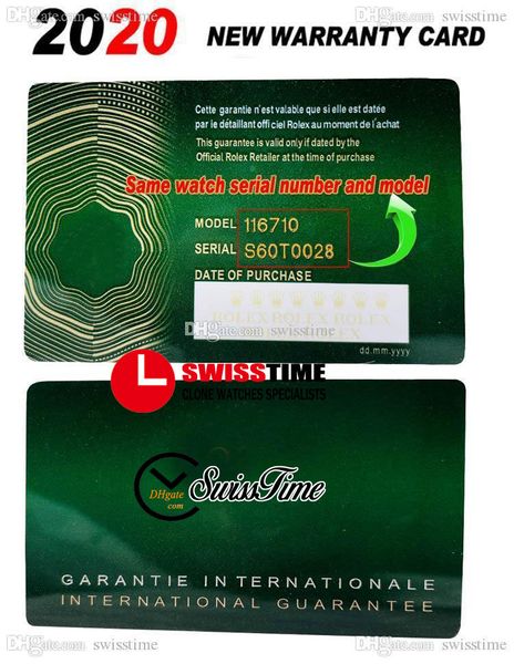 2021 Verde Sem Caixas Cartão de Garantia Rollie NFC Personalizado Com Coroa Anti-Falsificação e Etiqueta Fluorescente Presente Mesmo Tag de Série Super Edição 126610 126710 Swisstime B2