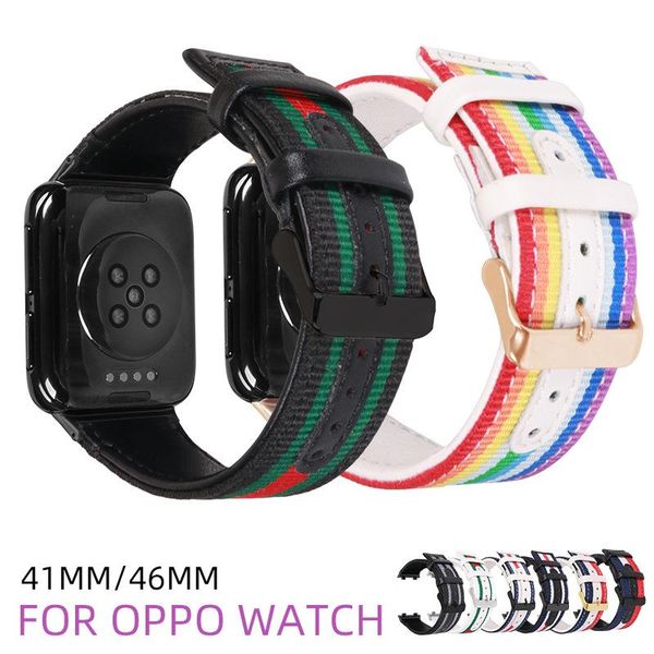 

watch bands 41mm 46mm strap for oppo nylon leather band replacement bracelet braided fabric, Black;brown