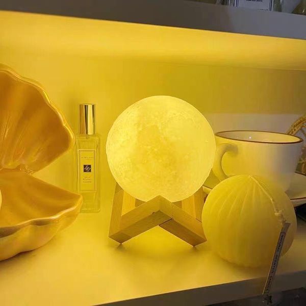 

night lights 3d print moon lamp usb rechargeable touch control 7 color changing led light with wood stand gift friend lover children