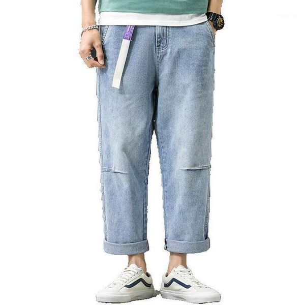 

trend jeans spring blue men wild loose large size straight 9 nine pants men's