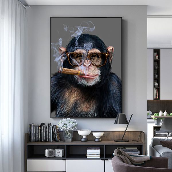 Monkey Gorilla Fumando Poster Guinha Arte Fotos para a sala de estar Animal imprime moderna lona pintura decoração de casa