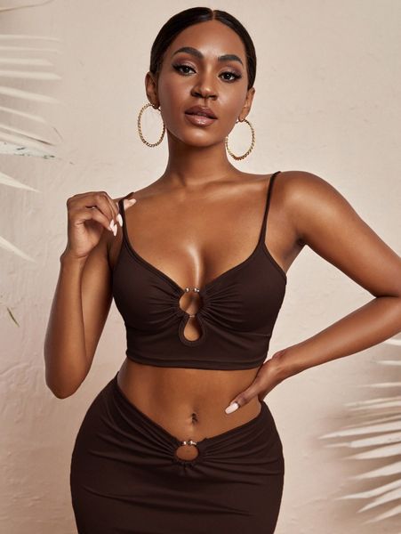 

sxy cutout front ring detail cami u1bk#, White