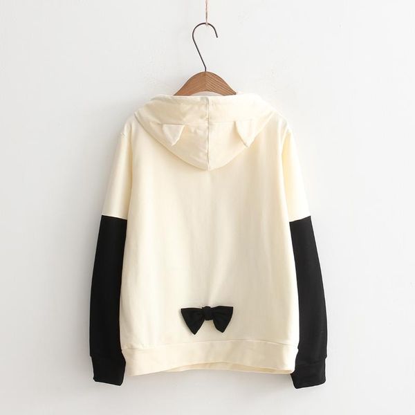 

women's hoodies & sweatshirts cute embroidery cartoon string hooded patchwork bow contrast long sleeve loose sweatshirt lolita women ko, Black