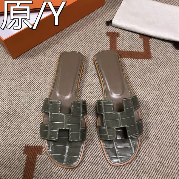 

slippers sandalsh-slippers with source for women in summer 2021 fashionable and versatile leather beach flip flop sals flat bottom h-slipper, Black