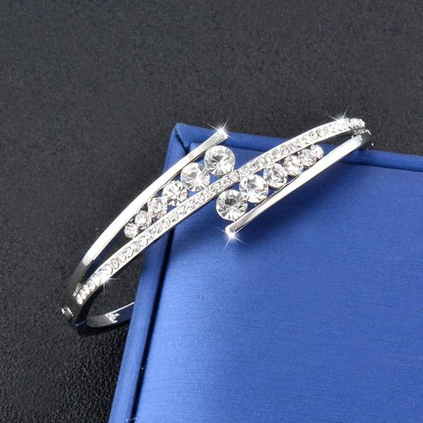 

cuff sinleery dazzling cubic zirconia hollow bangle women luxury crystal bracelets silver color jewelry sl054 ssb, White