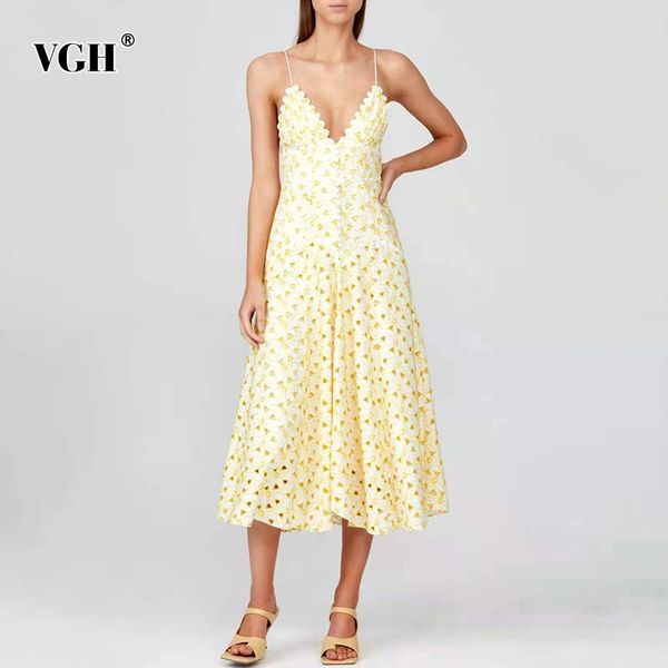 

vgh patchwork print embroidery dress for female v neck sleeveless high waist sling dress women summer fashion new tide 210421, Black;gray