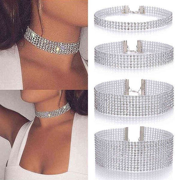 

european style women bundle neck element necklace fashion jewelry punk hip hop choker necklace inlay rhinestone collar gift aa220315, Silver