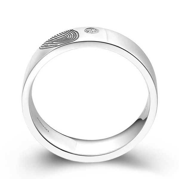

au585 white gold ring lovers wedding anniversary engagement fingerprint round moissanite diamond casual classic trendy cluster rings, Golden;silver