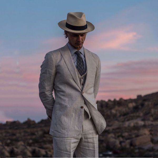 

men's suits & blazers gray linen mens wedding summer beach groom tuxedos slim fit 3 pcs bridegroom man costume homme blazer e, White;black