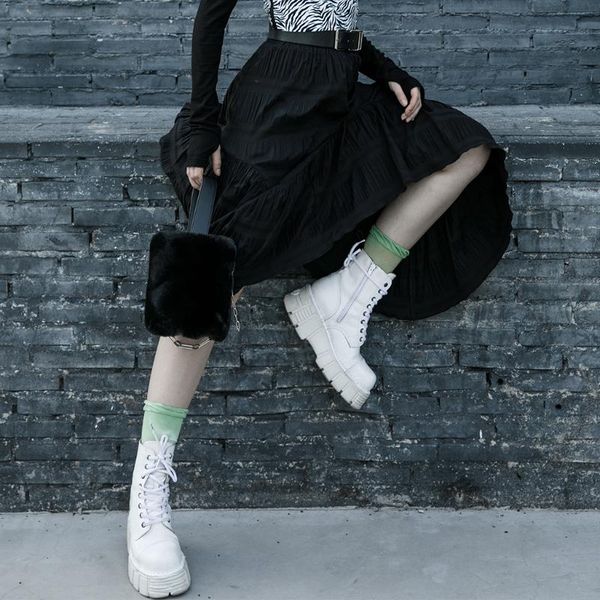 

skirts elastic waist large flounce casual personality mid-length skirt women's gothic daily irregular hem half punk rave, Black