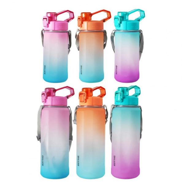 

water bottles 1050ml/2000ml bottle leak-proof one-piece design with handle straw motivational measuring scale for fitn