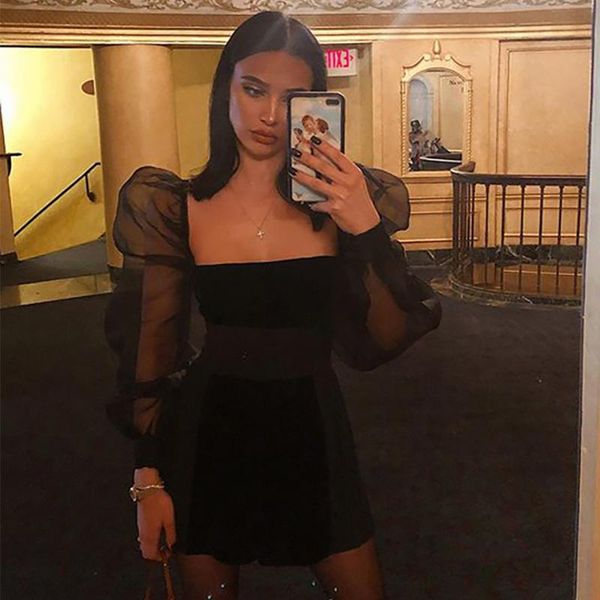 

casual dresses seamyla summer women's dress 2021 black long sleeve strapless bandage bodycon elegant celebrity runway party club min, Black;gray