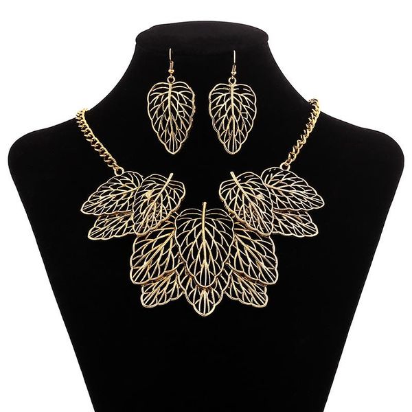 

pendant necklaces symmetrical multi-leaf necklace bib maxi choker women jewelry statement layered gypsy power large collar, Silver