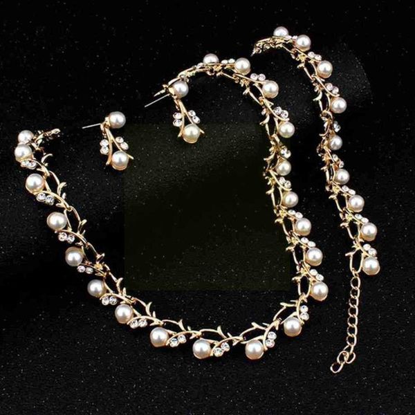 

earrings & necklace pearl jewelry set bracelet three-piece party accessories dress women's k2v4, Silver