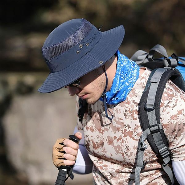 

outdoor hats 2021 bucket hat lightweight quick drying folding sunshade fisherman cap with chin string khaki, Black;white