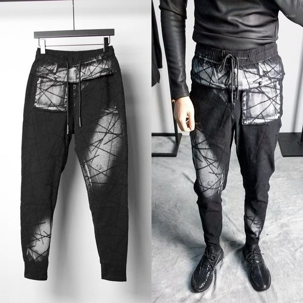 

m~5xl 2021 men's clothing adolescent society slim tootsies tidal current trousers haran pants plus size costumes, Black