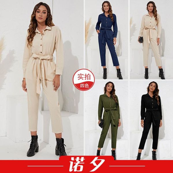 

women's pants & capris nuoxi autumn product lapel fashion temperament high waist one-piece 1676, Black;white