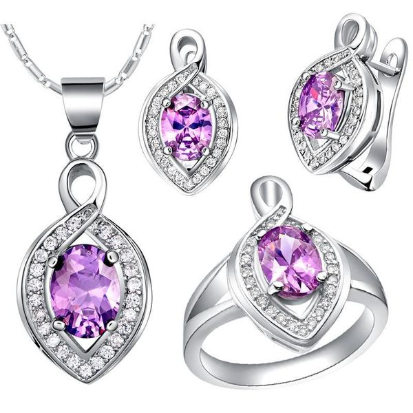 

earrings & necklace wholesale oval shape inlay zircon fashion white gold jewelry sets for women wedding/anniversary light blue crystal 2021, Silver