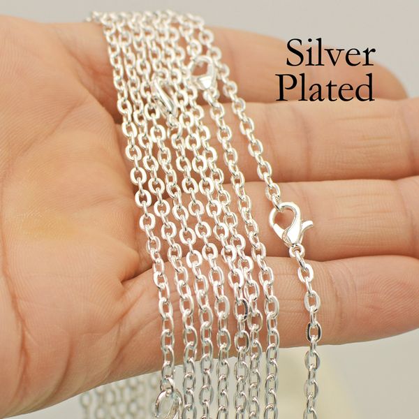

50 pcs - 18/24/30 inches silver plated necklaces for women wholesale cable chain oval link rolo necklaces for jewelry making