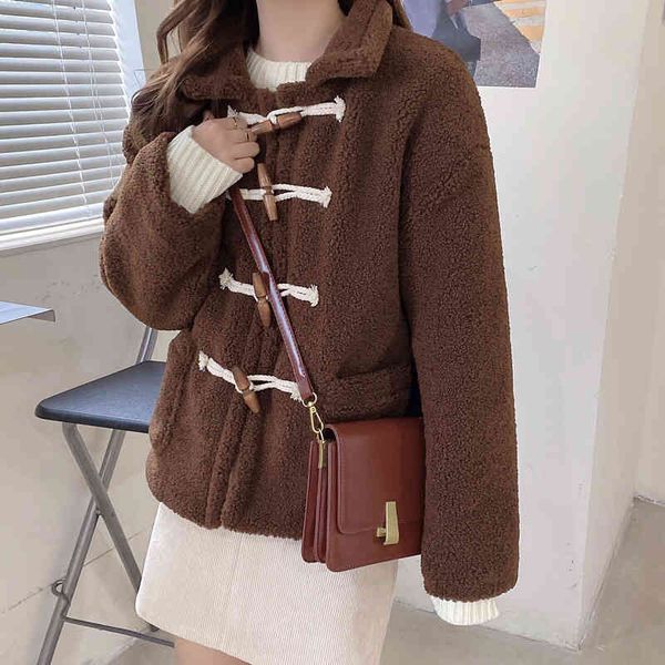 

jackets warm retro horn button solid feminine women elegant casual street stand collar winter coat jackets, Black;brown