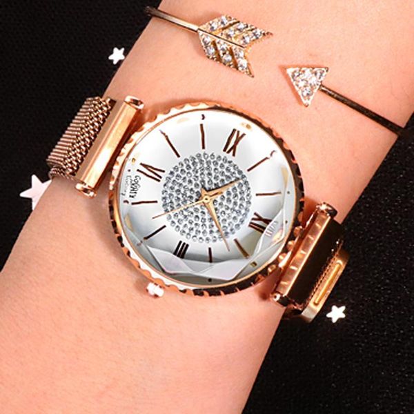

wristwatches 2021 gogoey fashion magnetic watches luxury women dress stainless steel mesh belt quartz relogio feminino, Slivery;brown
