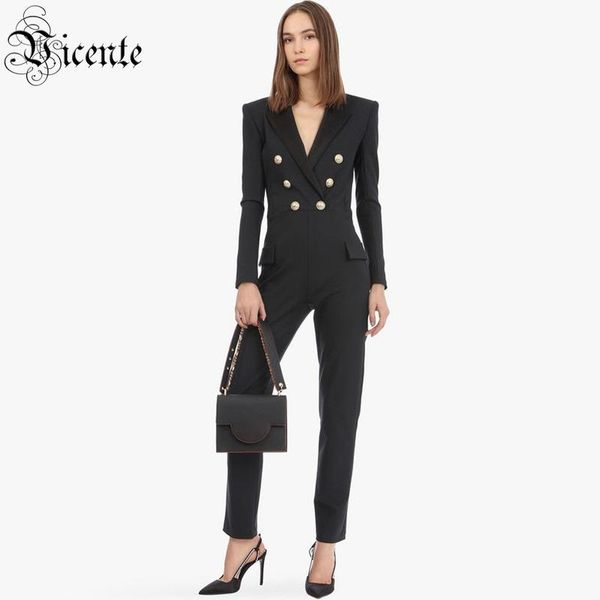 

women's jumpsuits & rompers vicente all 2021 business blazer jumpsuit women turn-down collar back zipper button overall office ladies, Black;white