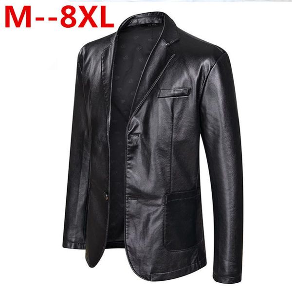 

men's fur & faux 10xl 8xl 6xl 5xl 4xl brand pu leather jacket men autumn winter casual mens jackets solid clothes elastic motorcycle ou, Black