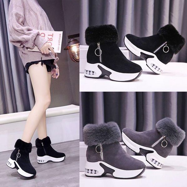 

boots women ankle boot warm plush winter shoes for woman high heels ladies snow height increasing, Black