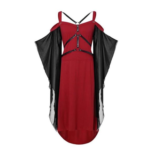 

casual dresses halloween costume women dress y2k harajukuÂ gothic cosplay long mesh see-through bodycon sleeve punk bandage skirt, Black;gray