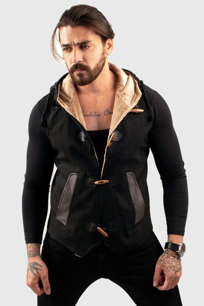 

deepsea hooded leather piping vest cepken 2103011 men's vests, Black;white