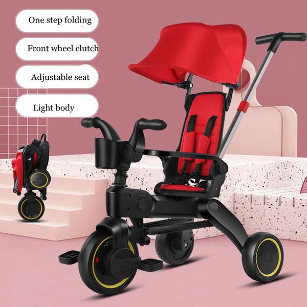 

in 1 baby stroller with push handle multifunctionchildren's tricycle folding bicycle three wheel troller light carriage strollers#