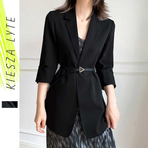 

black chiffon suit jacket for women thin drape fit sunscreen summer outwear 210608, White;black