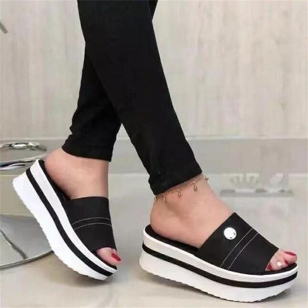 

slippers 2021 women's wedges platform sandals summer casual open toe flip flops women light comfortable woman shoes, Black