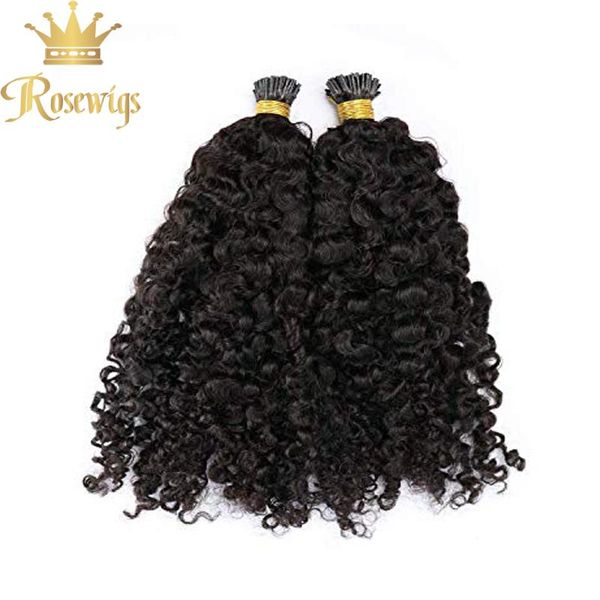 

human hair bulks brazilian jerry curly 100 strands remy extensions loose wave i tip microlinks fusion keratin natural color for women, Black